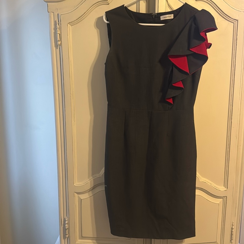 Red ruffle Calvin Klein Career Dress
